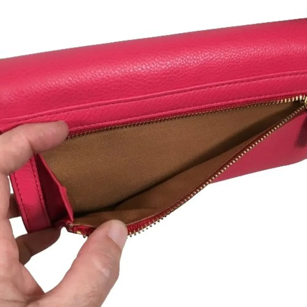 Fossil Women's Pink Fuchsia Leather Large Tri-fold Phone Clutch Wallet Organizer